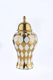 45 CM BEYAZ GOLD DAMA DESENLİ SERAMİK VAZO