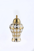 33 CM BEYAZ GOLD DAMA DESENLİ SERAMİK VAZO