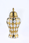 45 CM BEYAZ GOLD DAMA DESENLİ SERAMİK VAZO