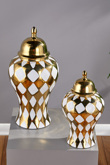 33 CM BEYAZ GOLD DAMA DESENLİ SERAMİK VAZO