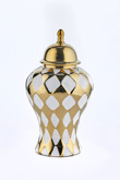 33 CM BEYAZ GOLD DAMA DESENLİ SERAMİK VAZO